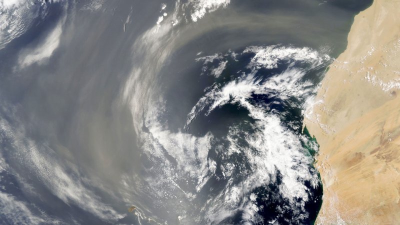 A swirl of wind over the ocean is pictured via a NASA satellite